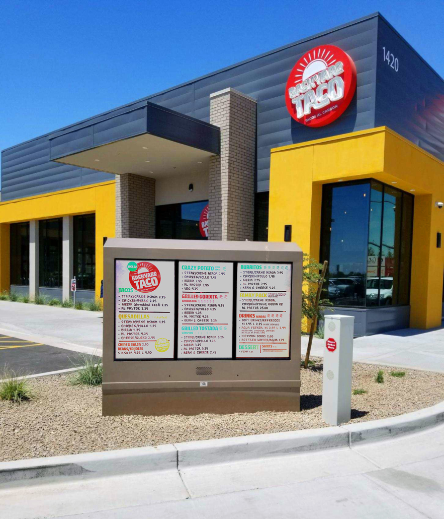 backyard taco itsenclosures digital signage drive thru viewstation